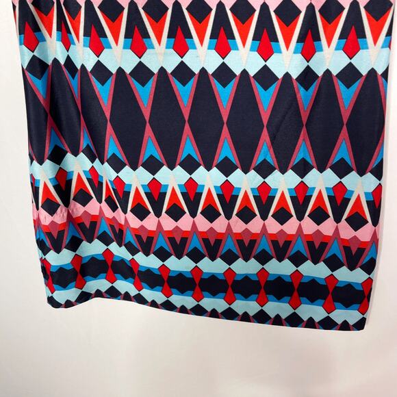 J Crew Size 2 Blue Pink Red Geometric Print Sheath Dress Short Sleeve Keyhole - Picture 4 of 12